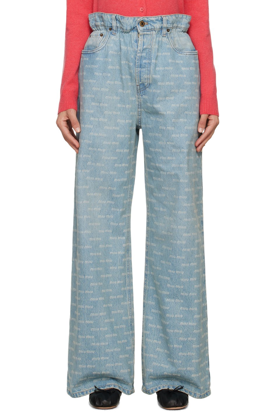 Miu Miu - Jean bleu à motif à logo imprimé