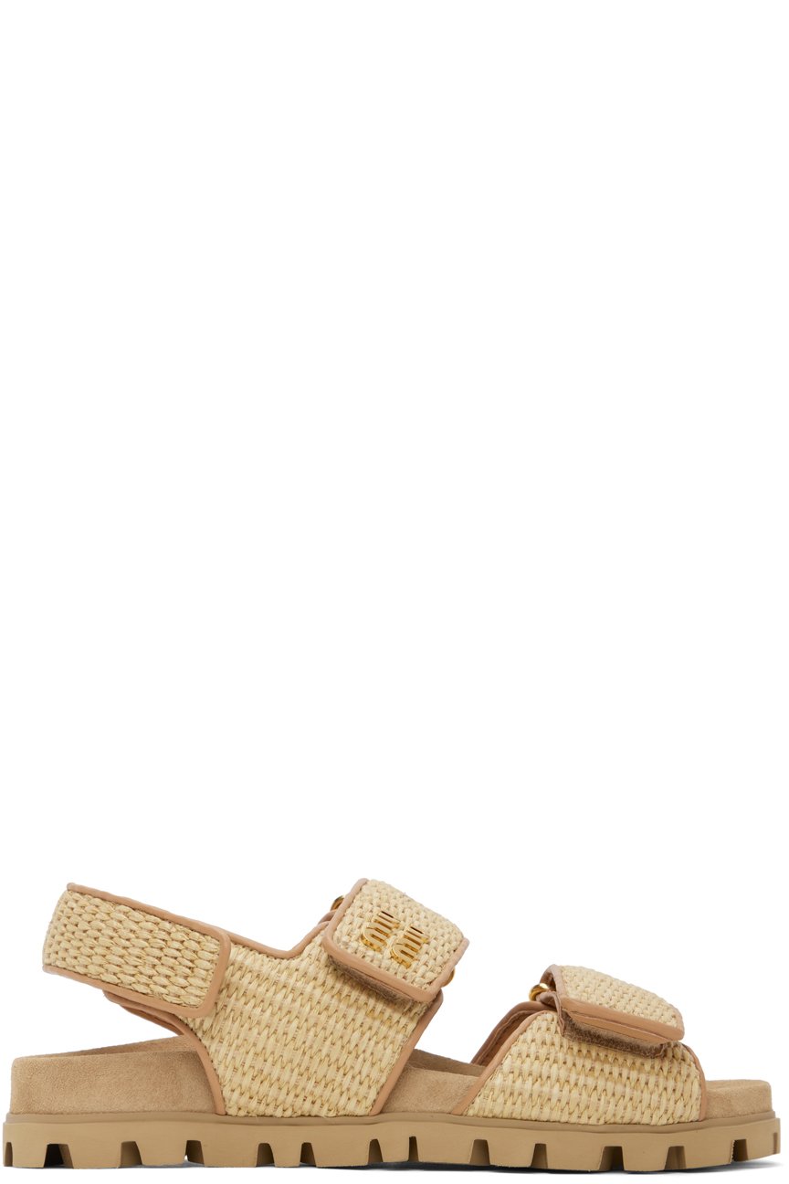 Miu Miu - Sandales beiges en raphia