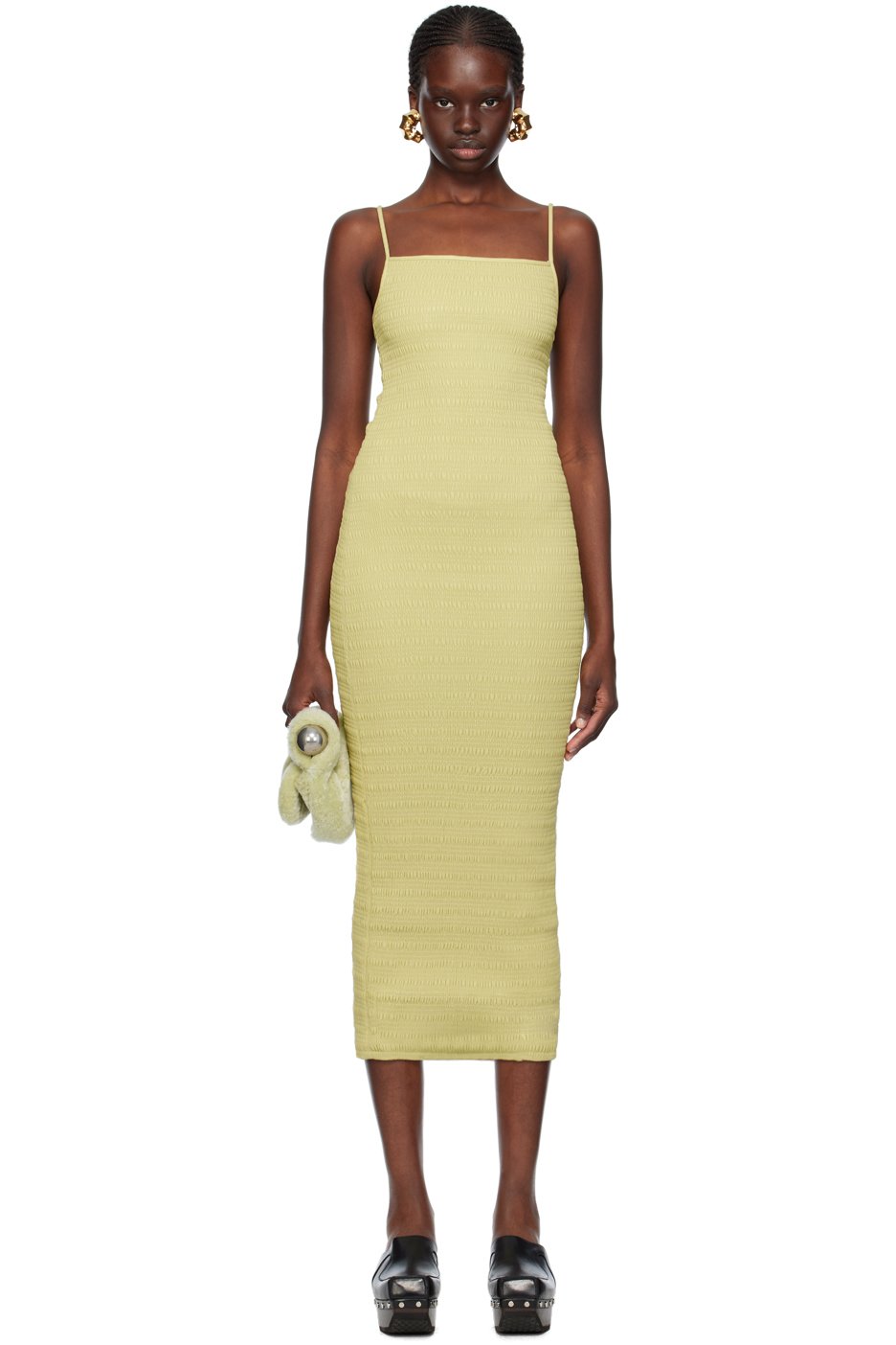 Nanushka - Robe longue Barra jaune en cuir synthétique