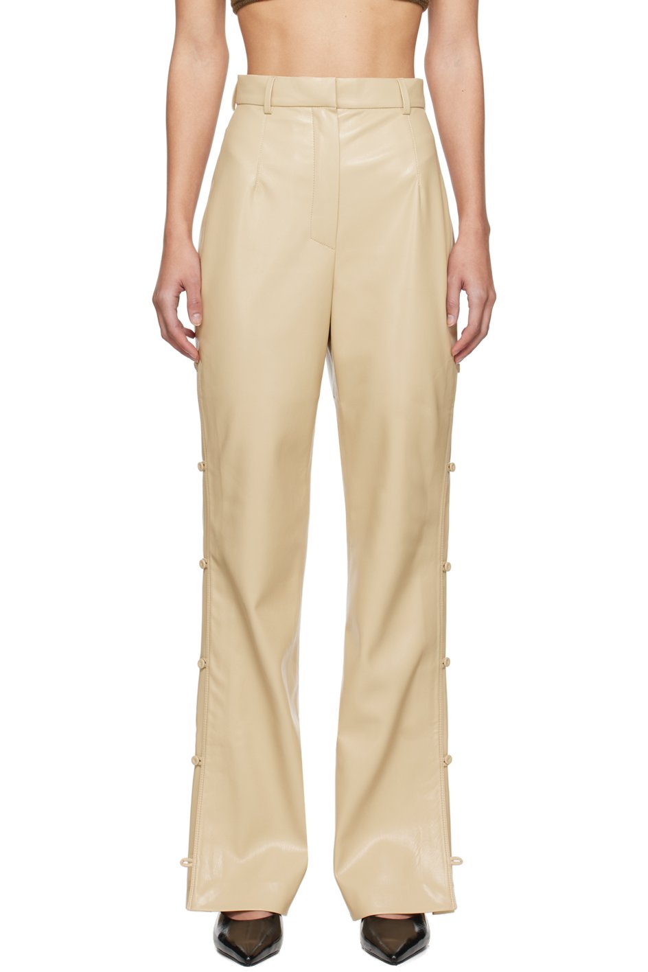 Nanushka - Pantalon Felina beige en cuir synthétique
