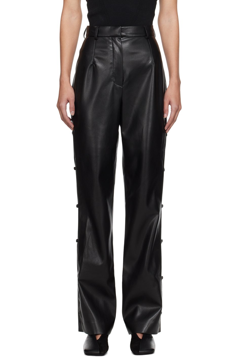 Nanushka - Pantalon Felina noir en cuir synthétique