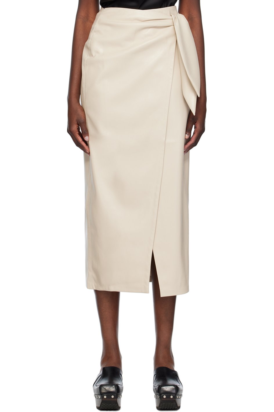 Nanushka - Jupe midi Carola beige en cuir synthétique