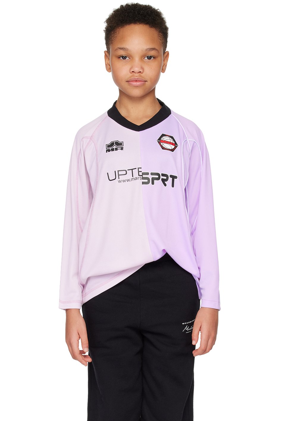 Martine Rose - Enfant | T-shirt de football mauve à panneaux exclusif à SSENSE