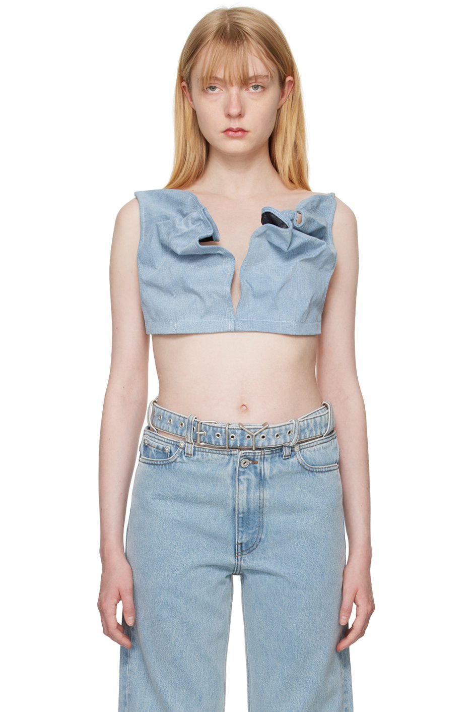 Y/Project - Soutien-gorge léger bleu en denim à fronces
