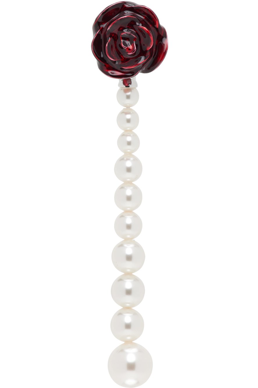 SHUSHU/TONG - Boucle d'oreille unique rouge et blanc à ornement floral édition YVMIN