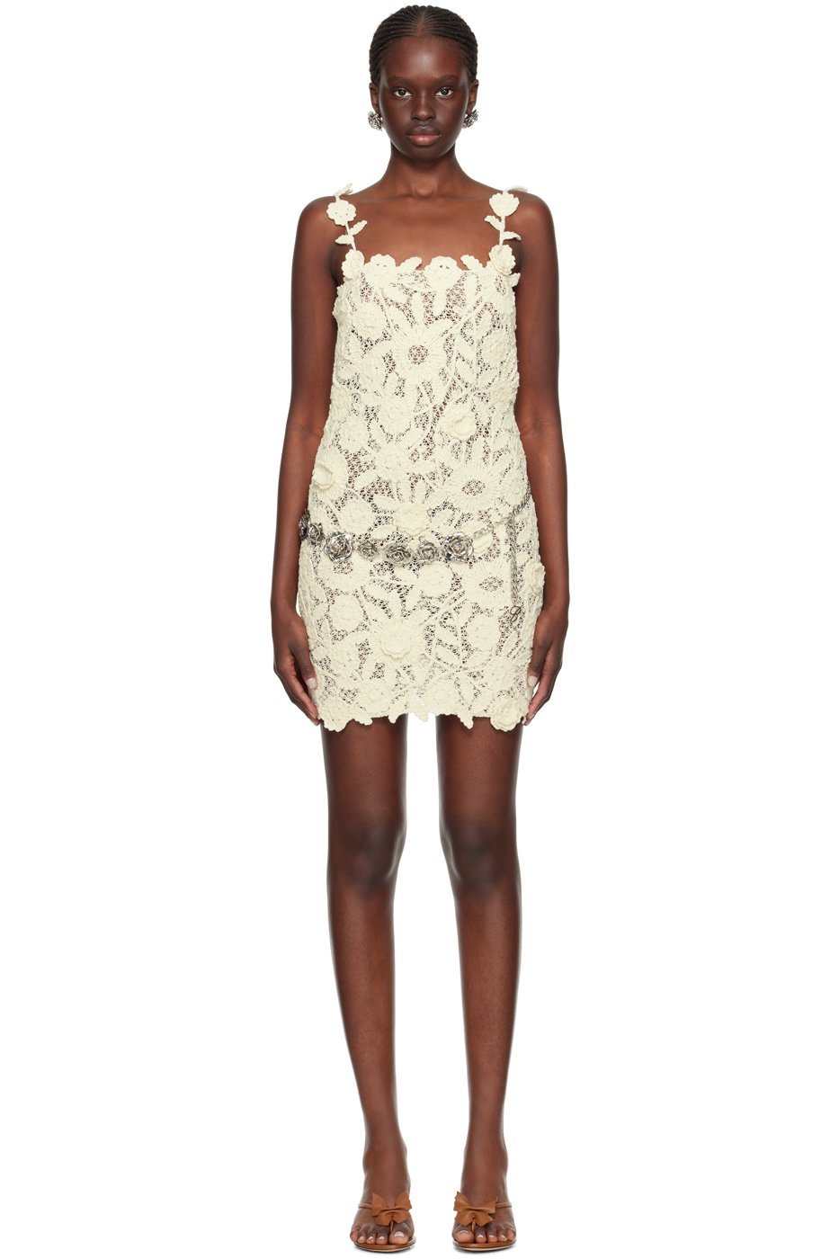 Blumarine - Robe courte blanc cassé à motif fleuri