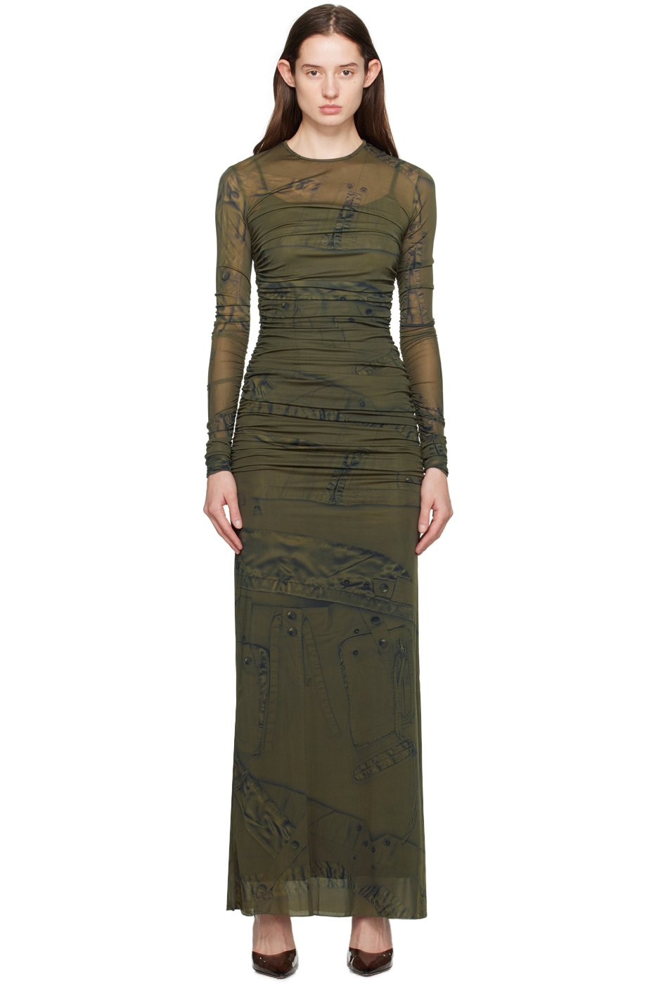 Blumarine - Robe longue verte à col ras du cou