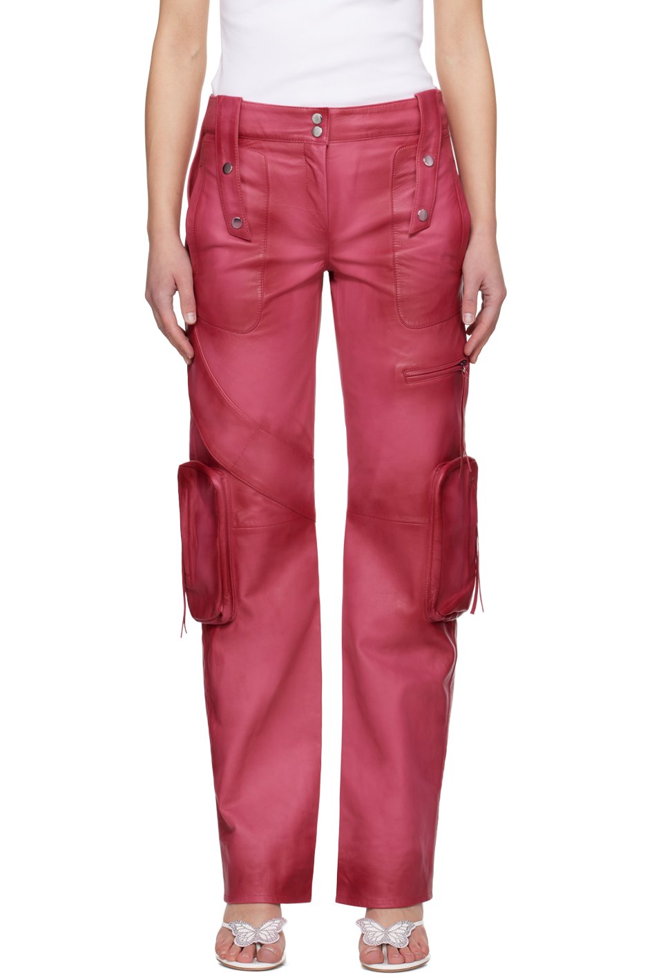Blumarine - Pink Spiral Leather Cargo Pants