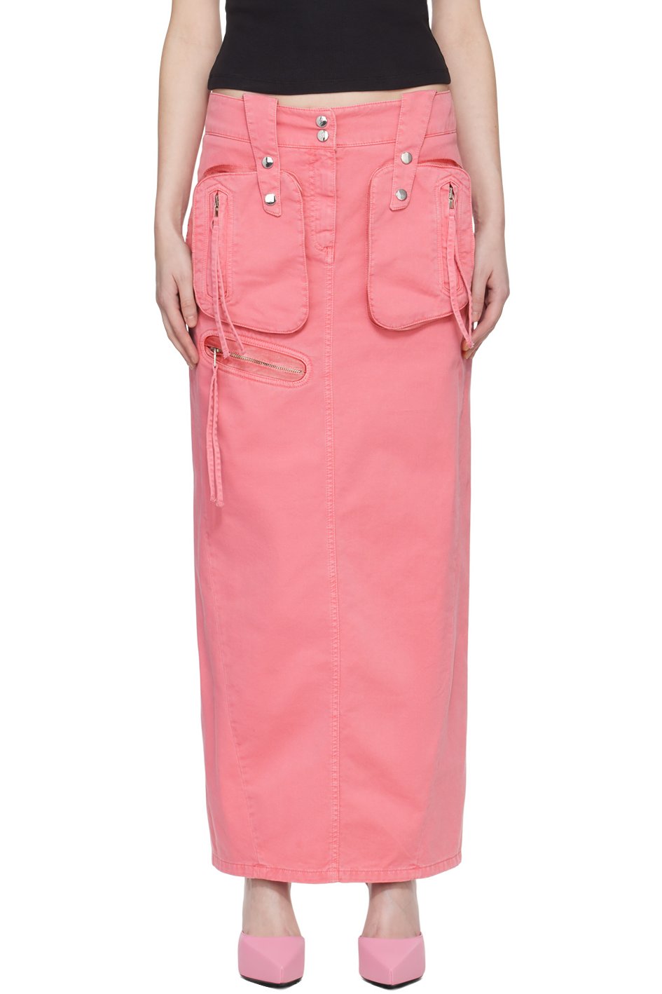 Blumarine - Jupe longue rose à logo brodé