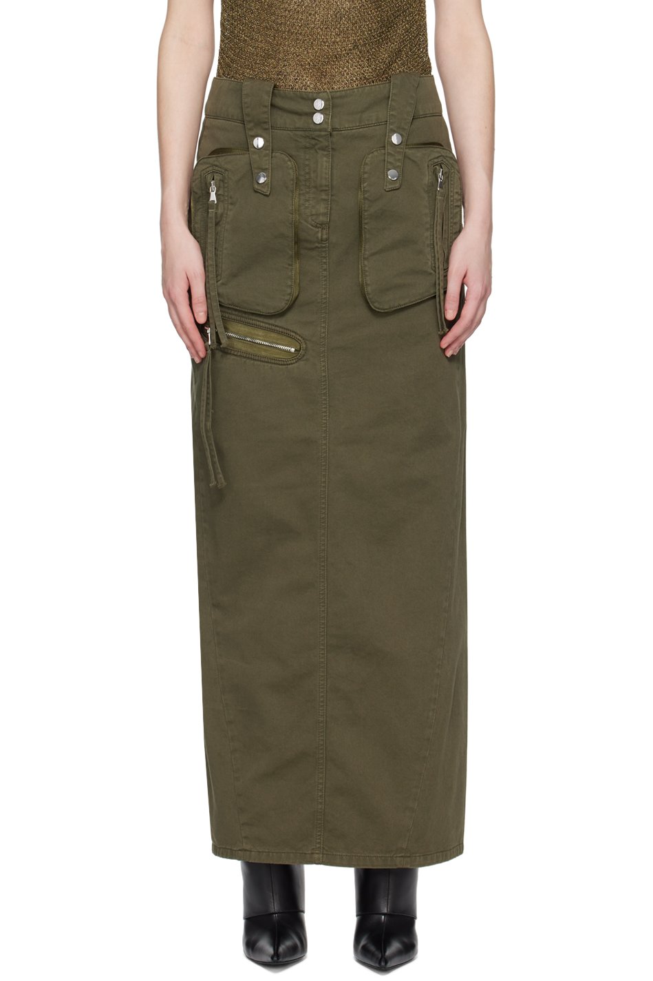 Blumarine - Jupe longue verte à logo brodé
