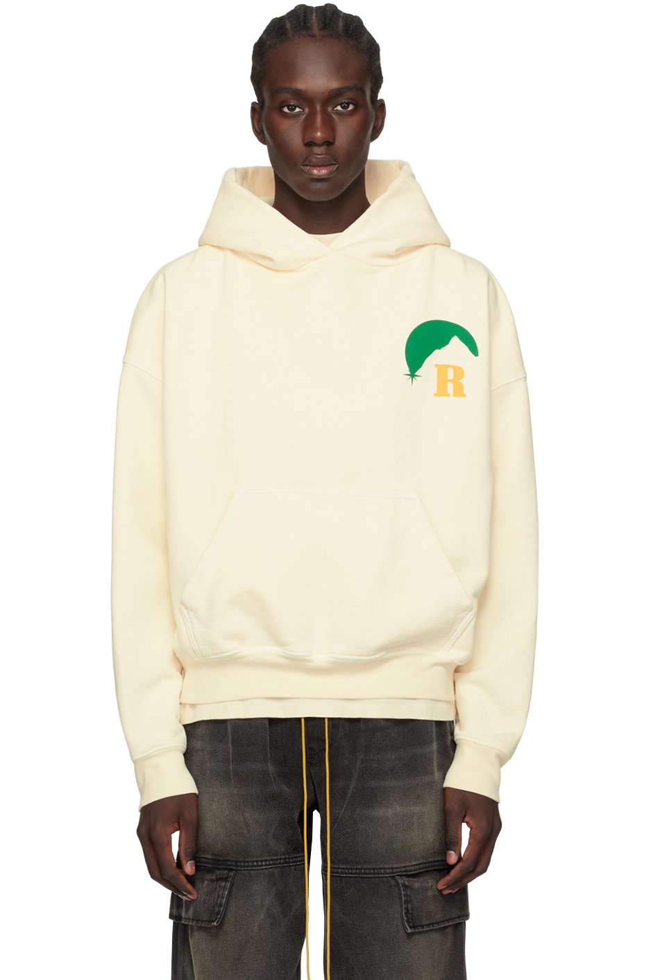 Rhude - Pull à capuche blanc cassé à images à logo