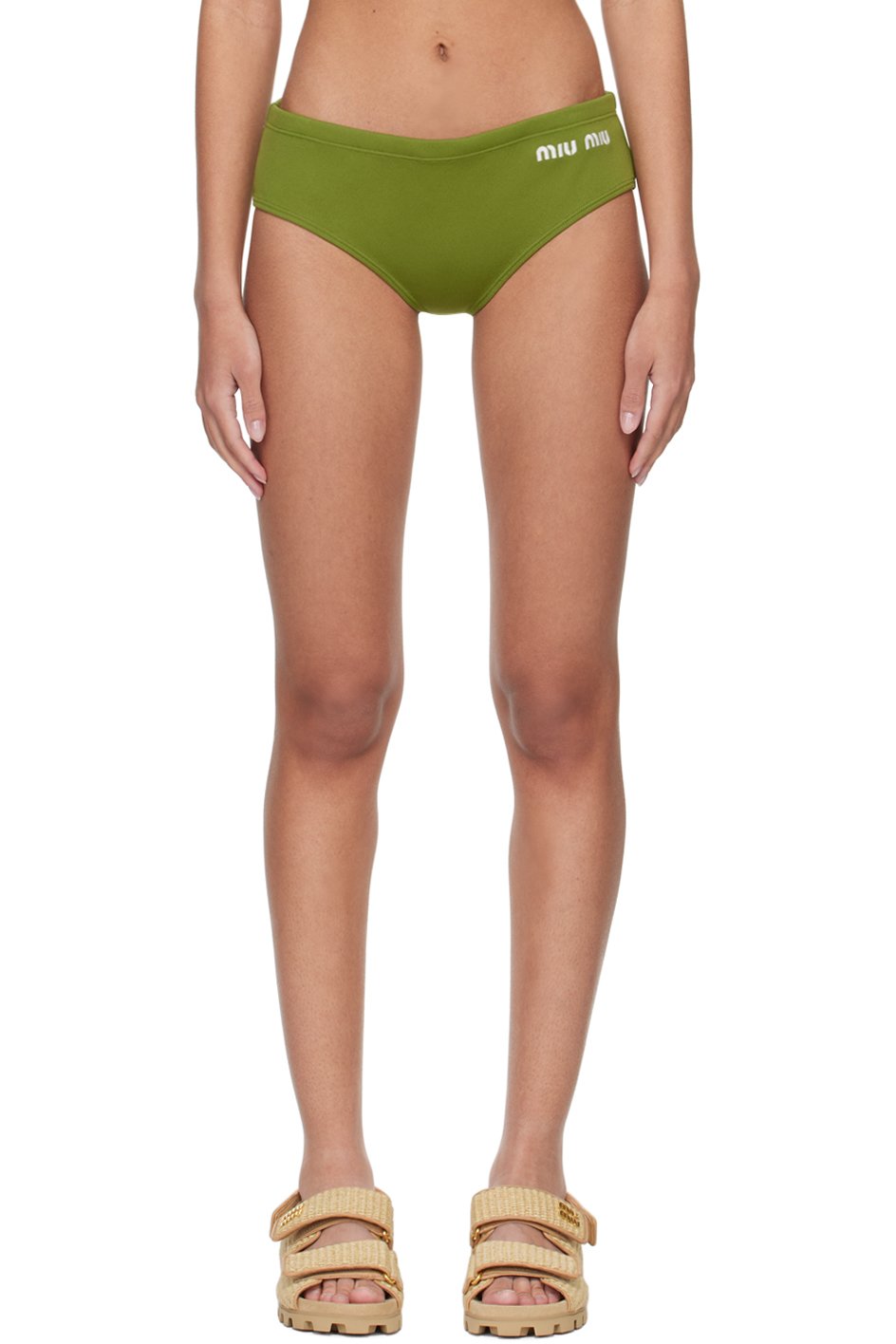 Miu Miu - Culotte de bikini verte à cordon coulissant