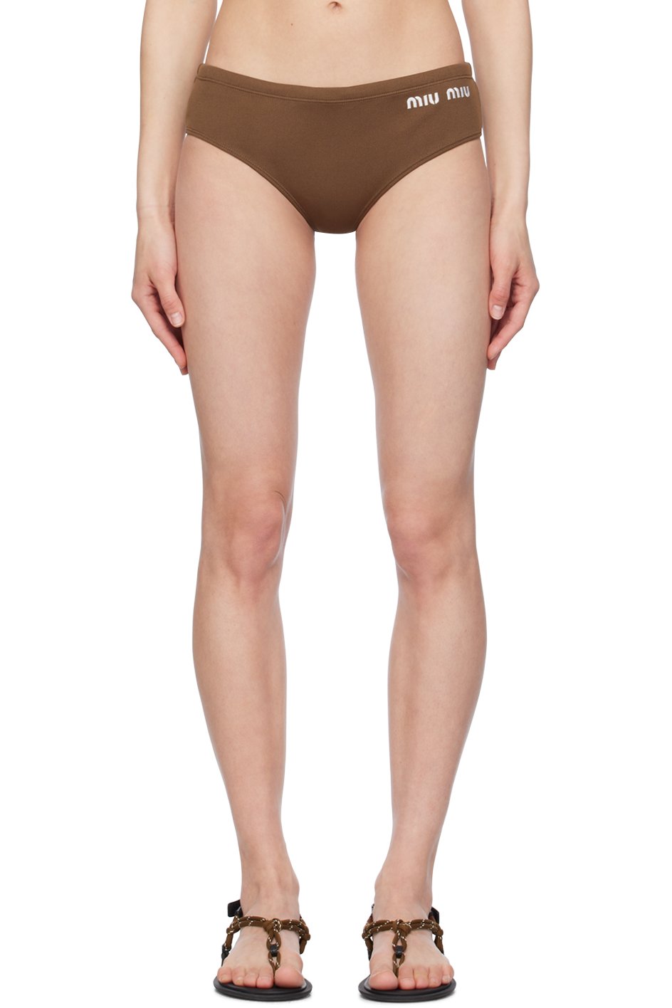 Miu Miu - Culotte de bain brune à cordon coulissant