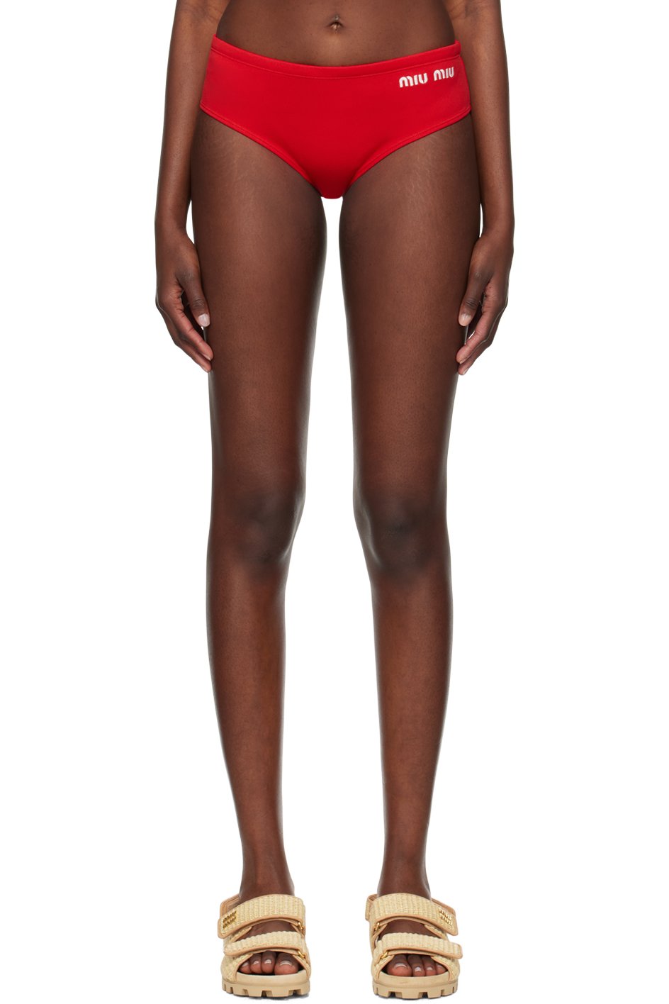 Miu Miu - Culotte de bain rouge à cordon coulissant