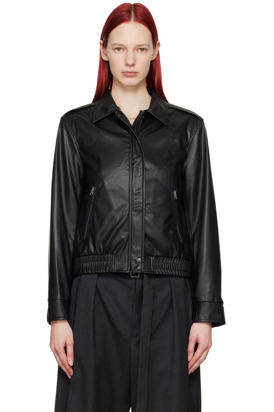 Youth - Blouson noir en cuir synthétique à glissières
