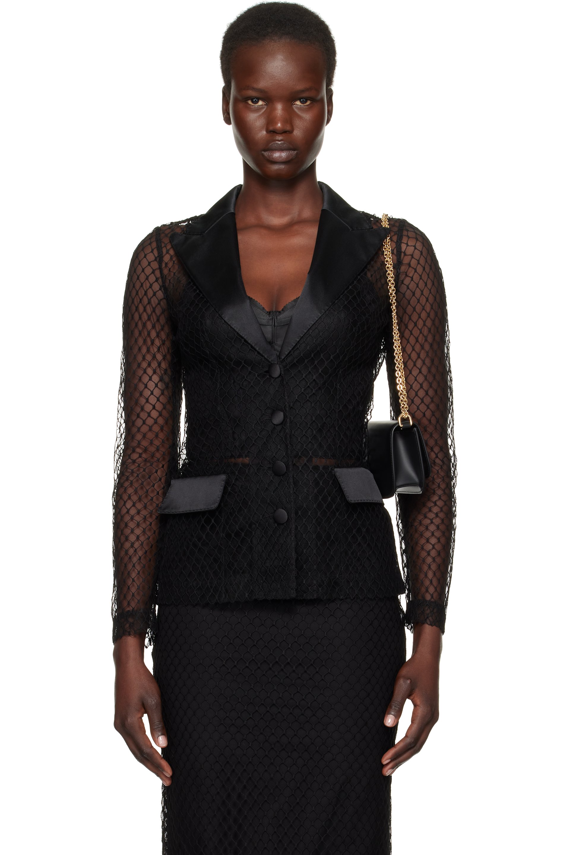Dolce&Gabbana - Blouson de smoking Dolce noir en filet à simple boutonnage