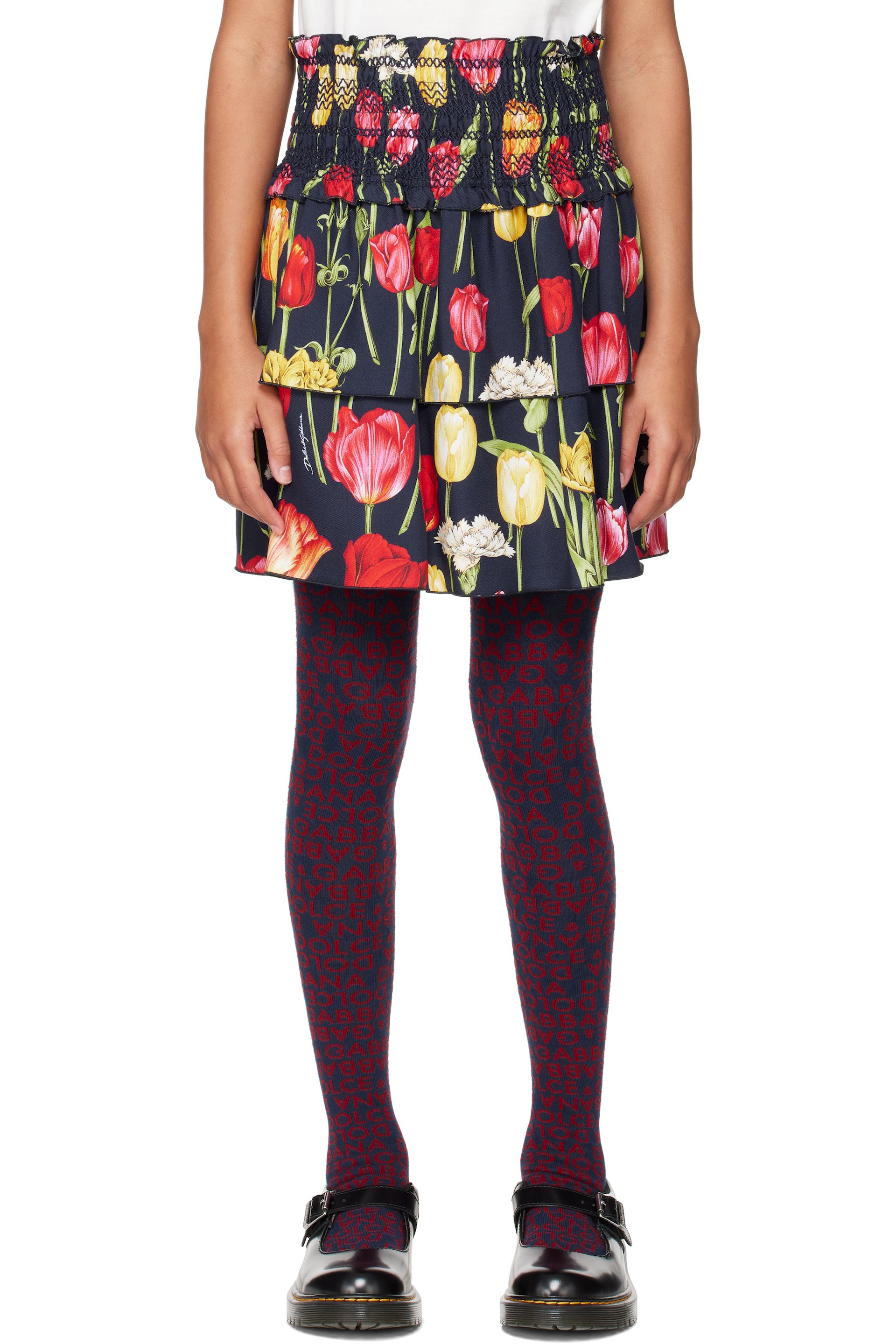 Dolce&Gabbana - Kids Navy Tulips Printed Skirt