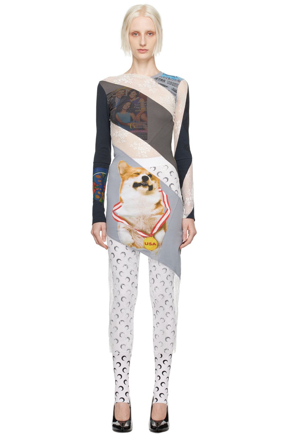 Marine Serre - Robe longue grise en t-shirts suprarecyclés