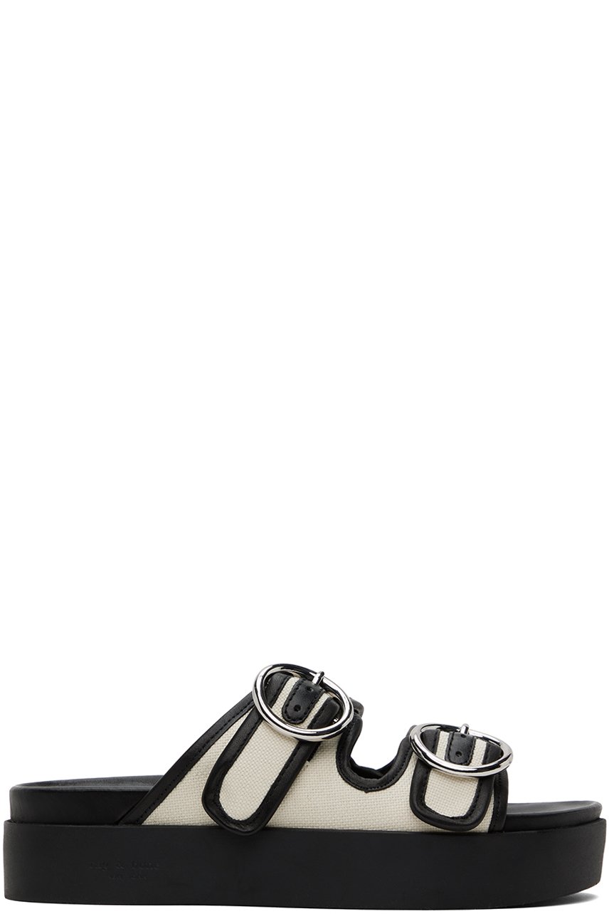 rag & bone - Off-White & Black Geo Buckle Platform Slides
