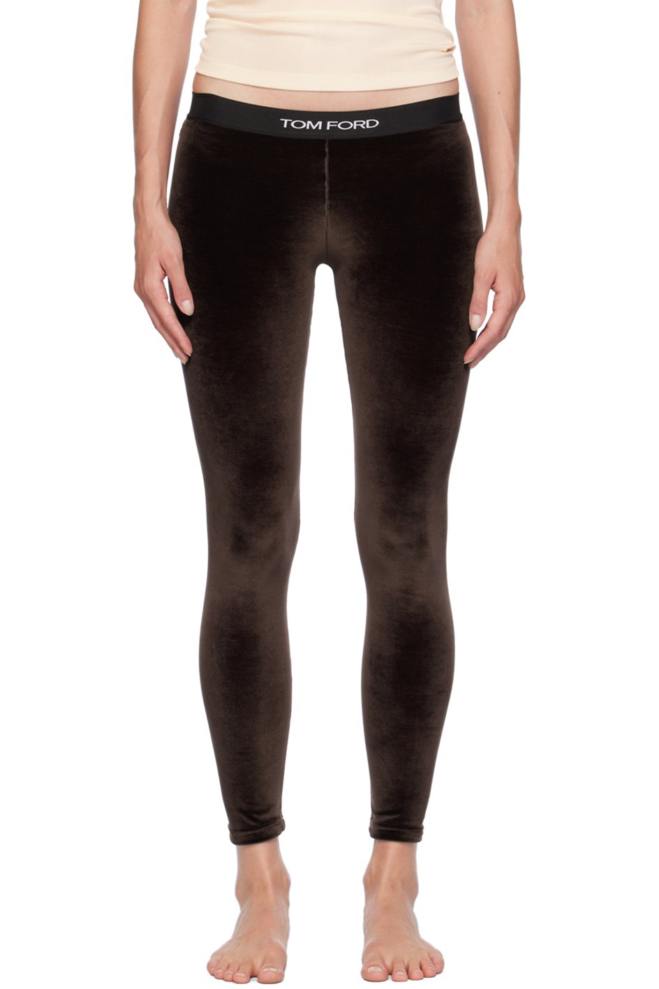 TOM FORD - Legging brun à logo en tricot jacquard