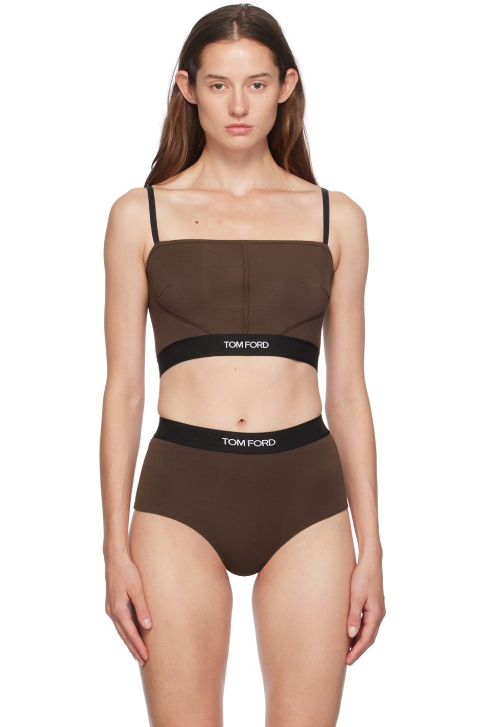 TOM FORD - Camisole brune en modal à logo