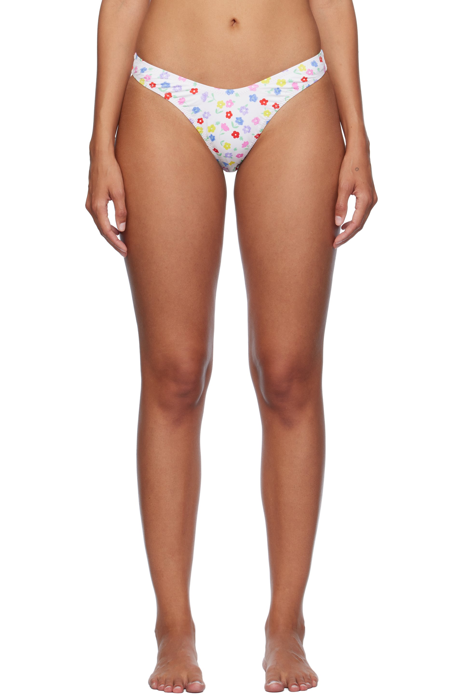 Frankies Bikinis - Culotte de bikini Suki blanche à motif fleuri