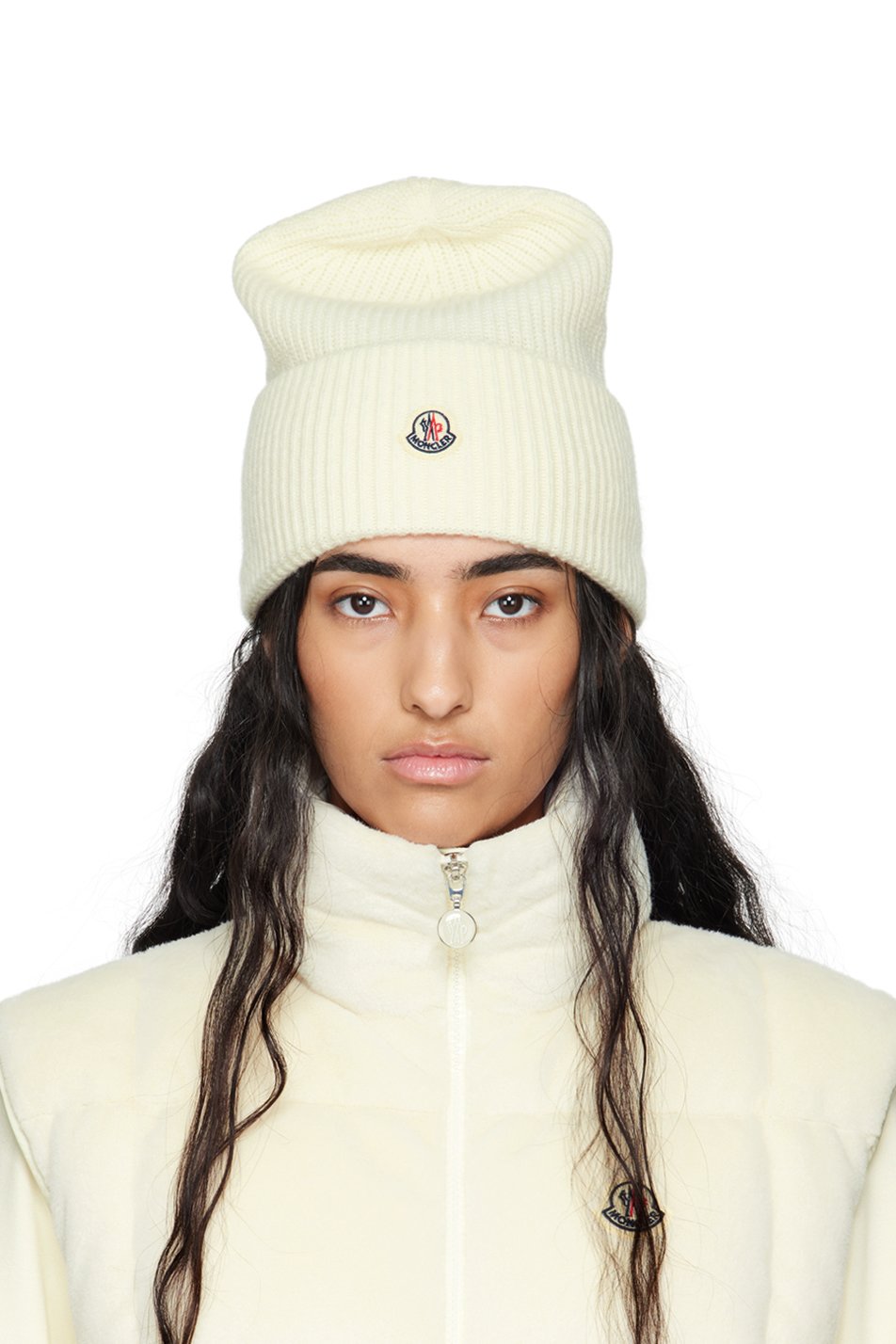 Moncler - Bonnet blanc cassé en laine vierge