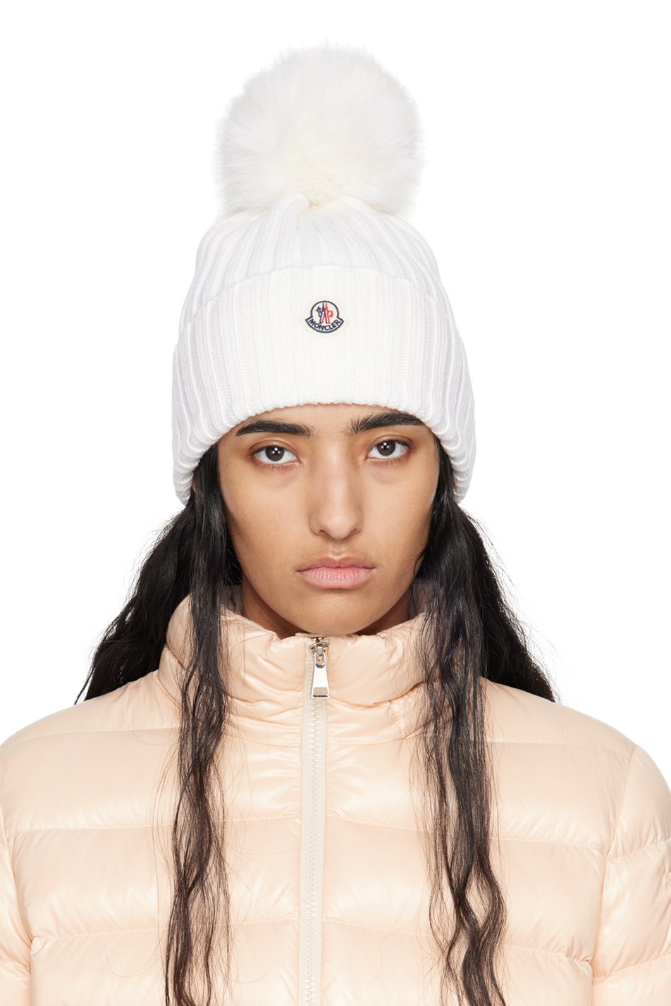 Moncler - Bonnet blanc à pompon
