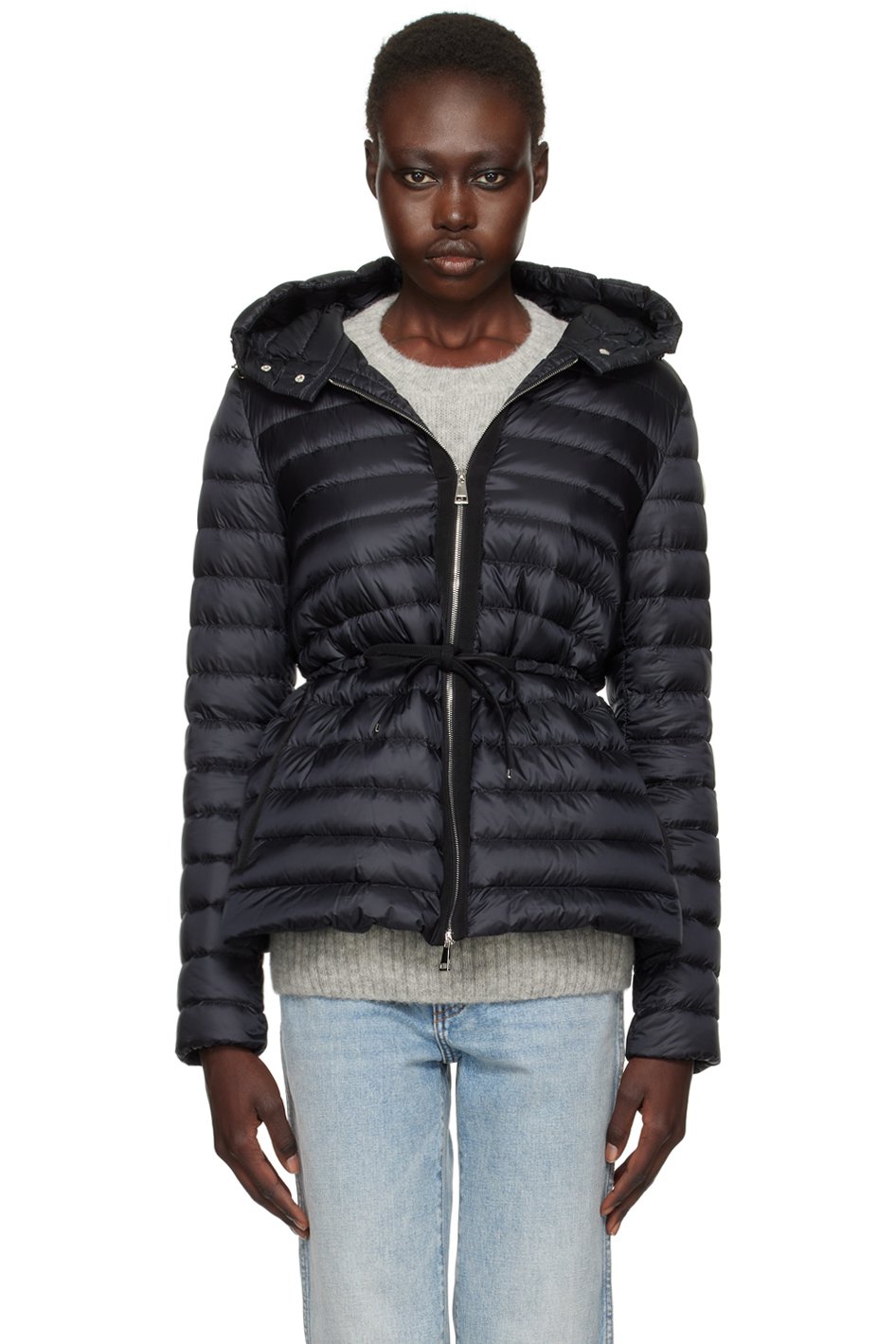 Moncler - Blouson court Raie noir rembourré en duvet