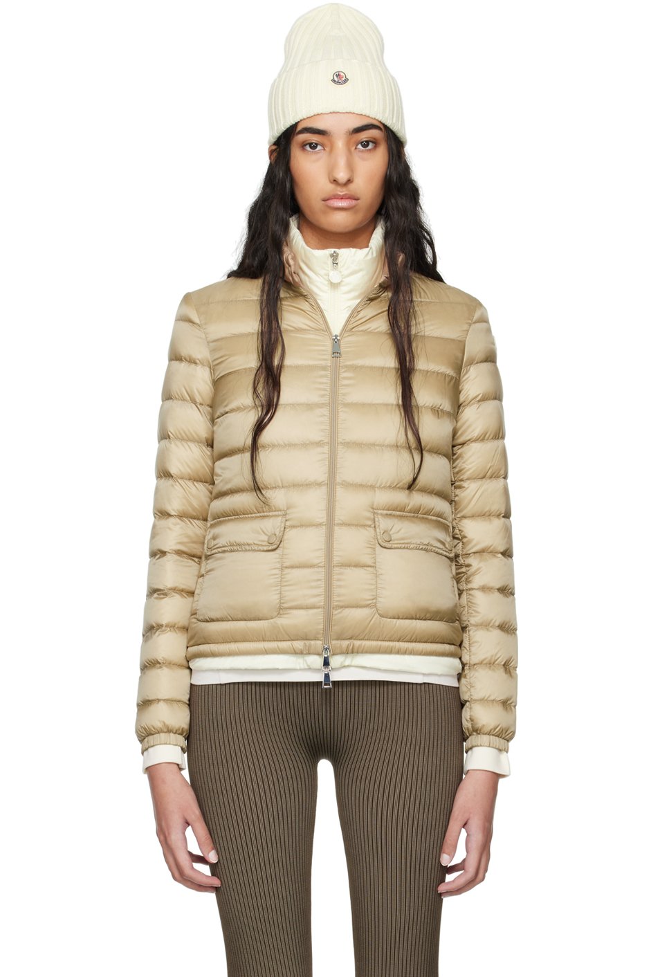 Moncler - Blouson Lans beige rembourré en duvet
