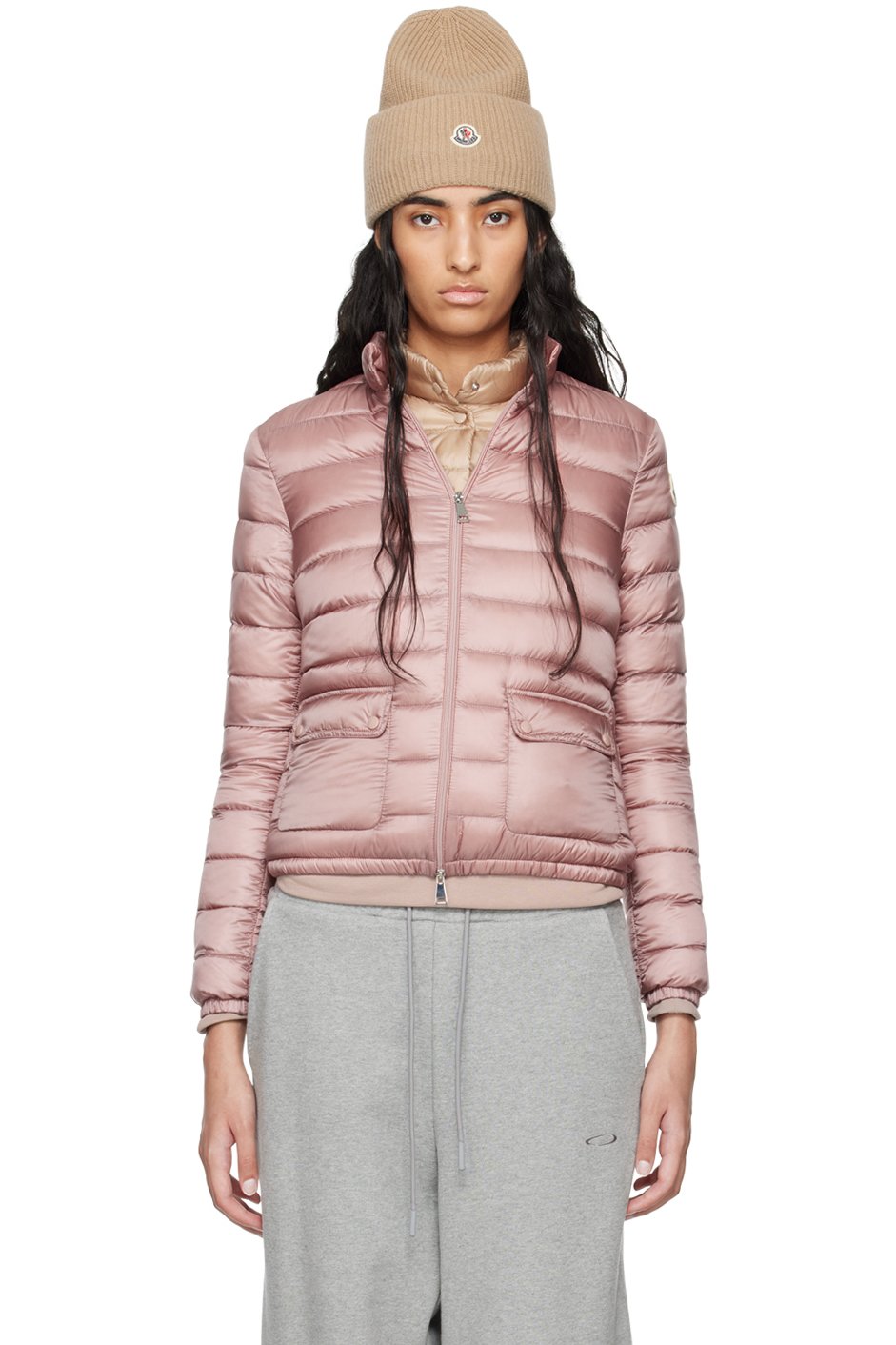 Moncler - Blouson Lans rose rembourré en duvet
