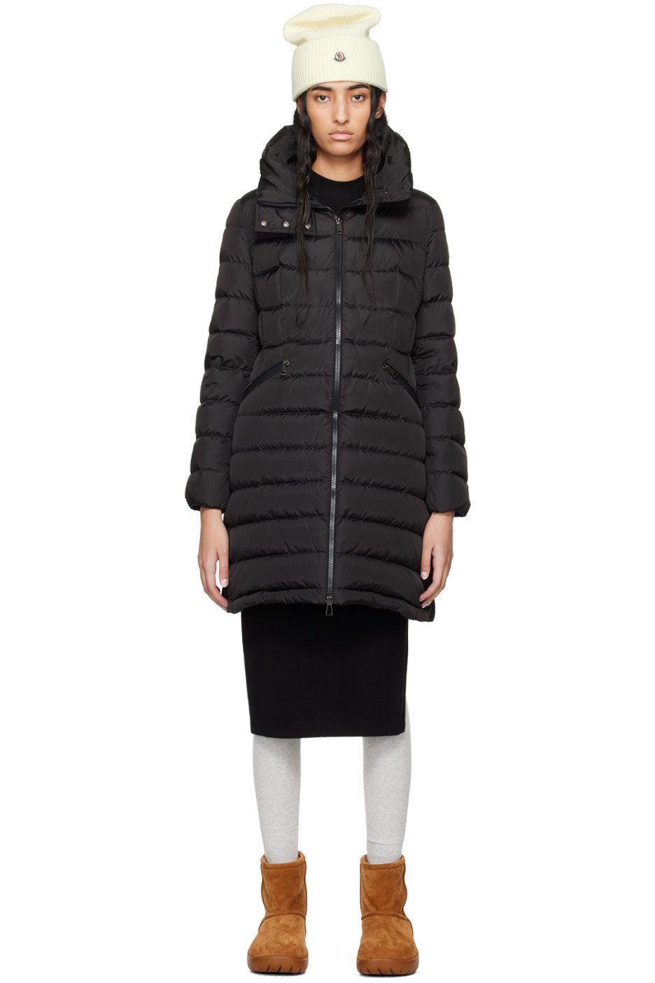 Moncler - Manteau Flammette noir rembourré en duvet