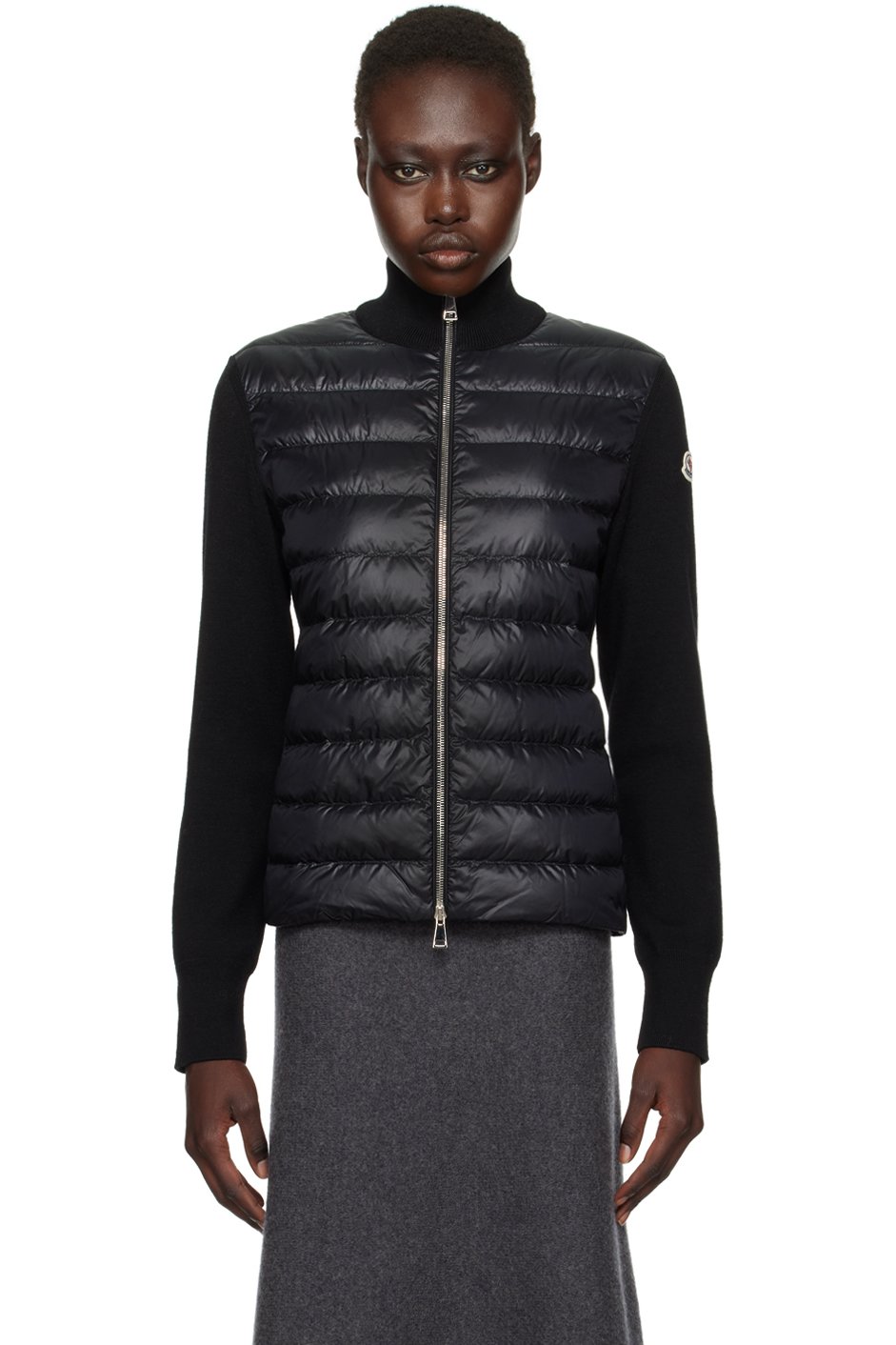 Moncler - Blouson noir en laine rembourré en duvet