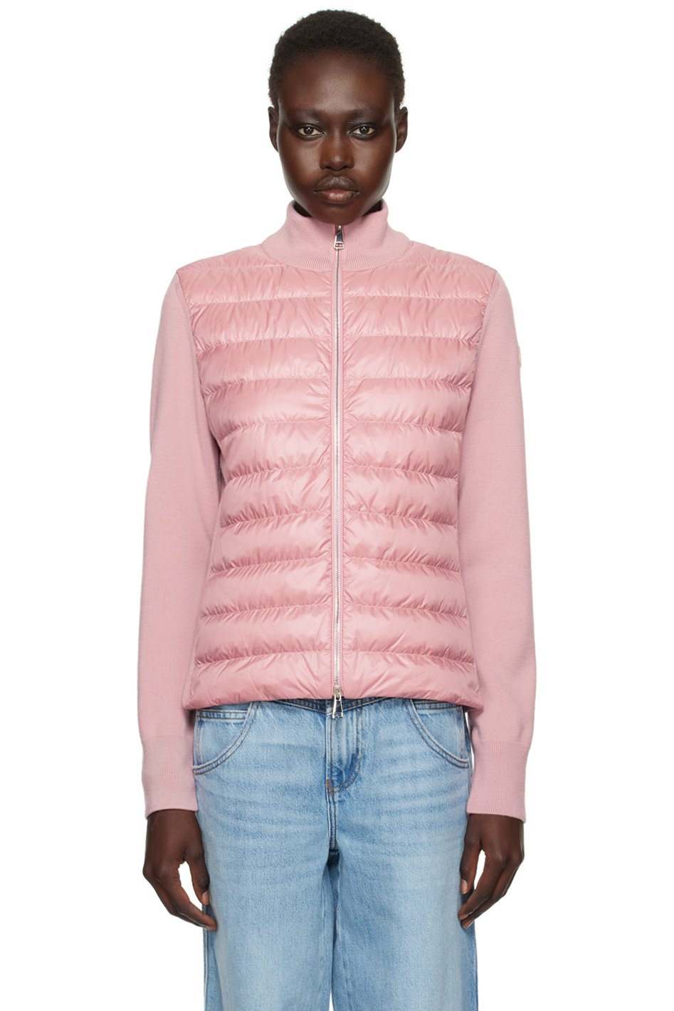 Moncler - Blouson rose en laine rembourré en duvet
