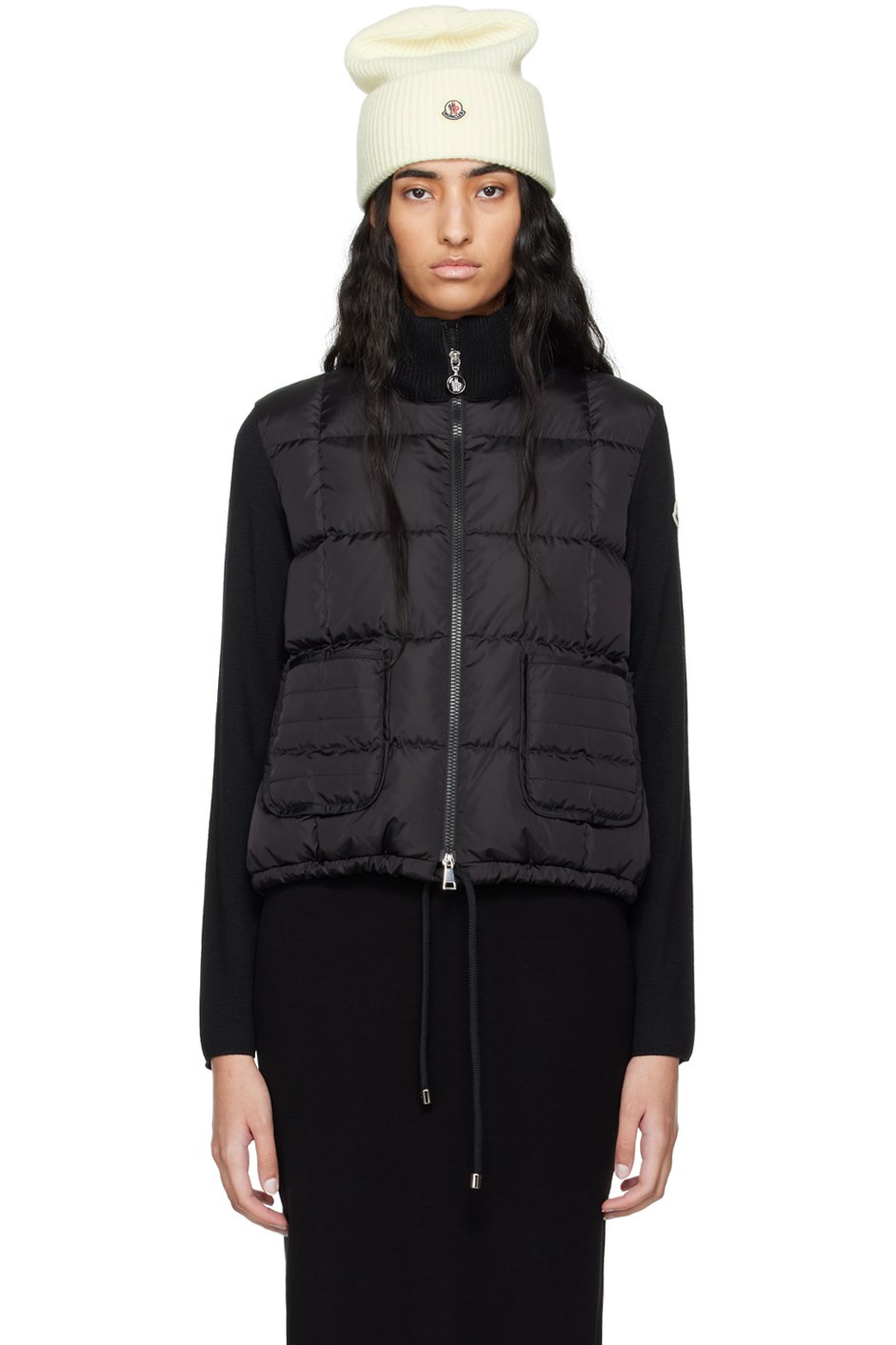 Moncler - Cardigan noir rembourré en duvet à panneaux