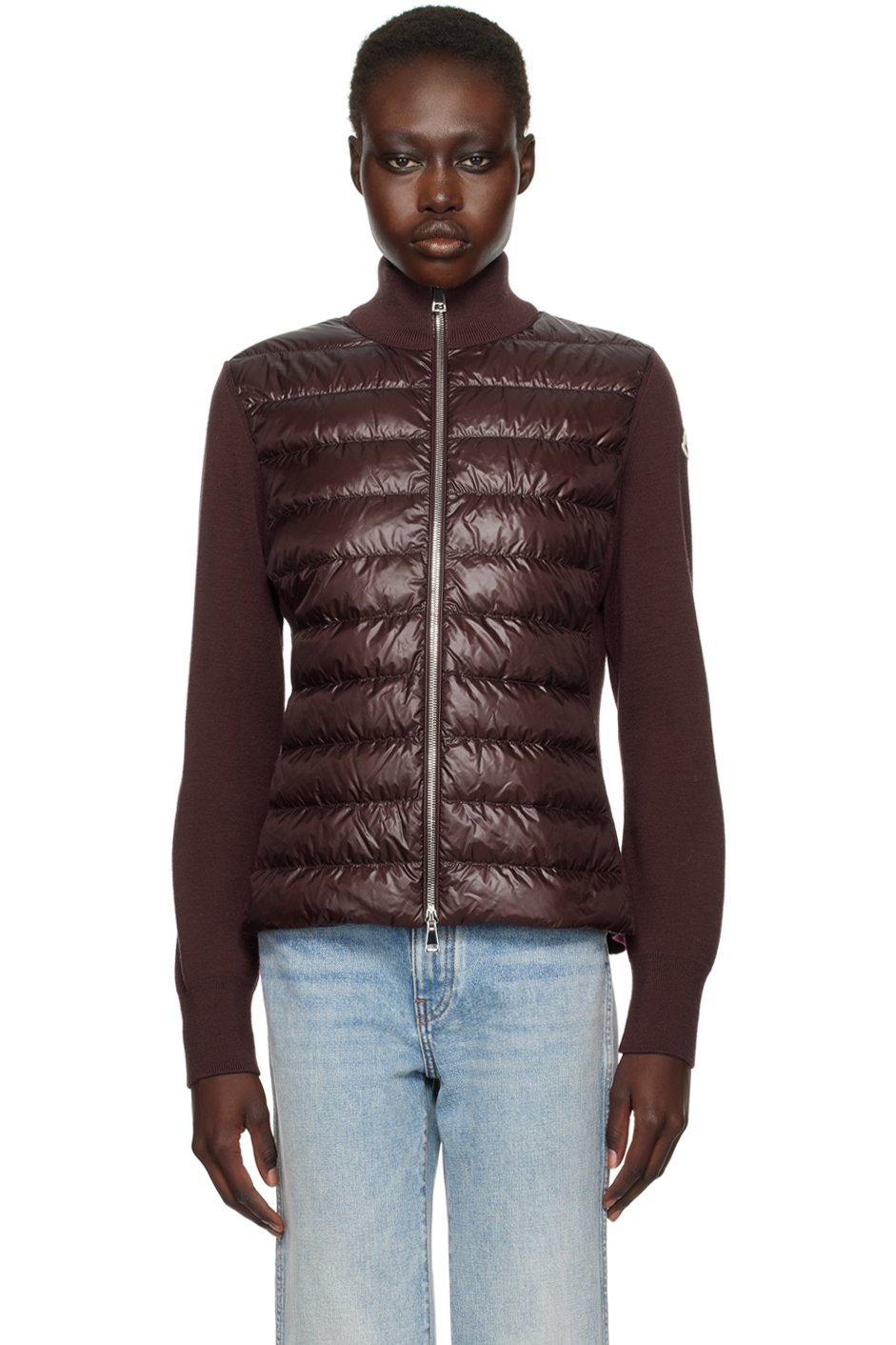 Moncler - Blouson bourgogne en laine rembourré en duvet