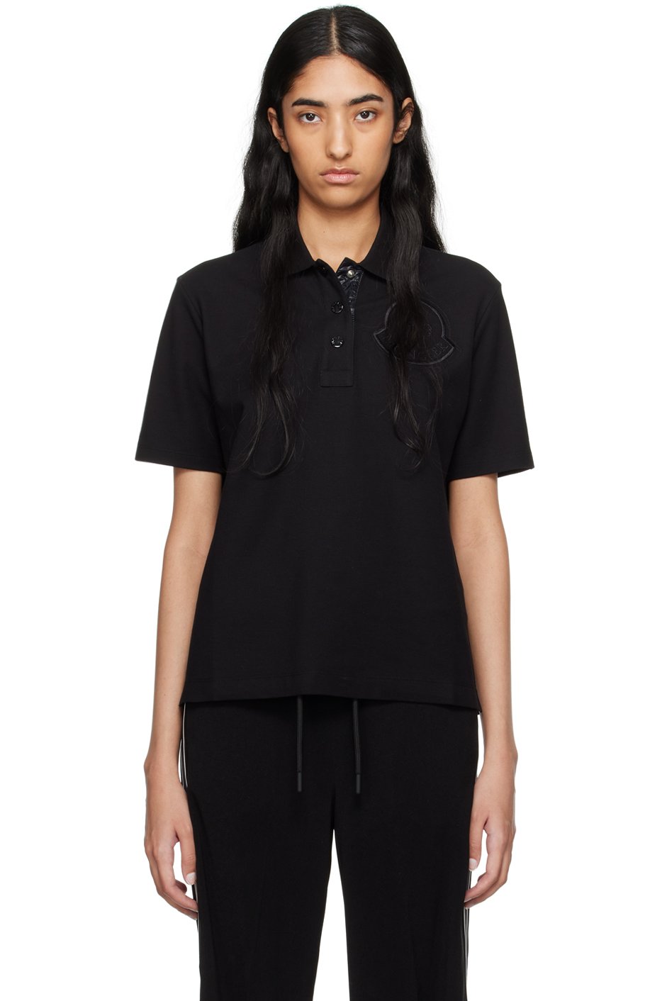 Moncler - Polo noir à logo brodé