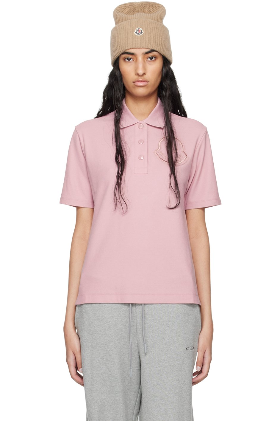 Moncler - Polo rose à logo brodé