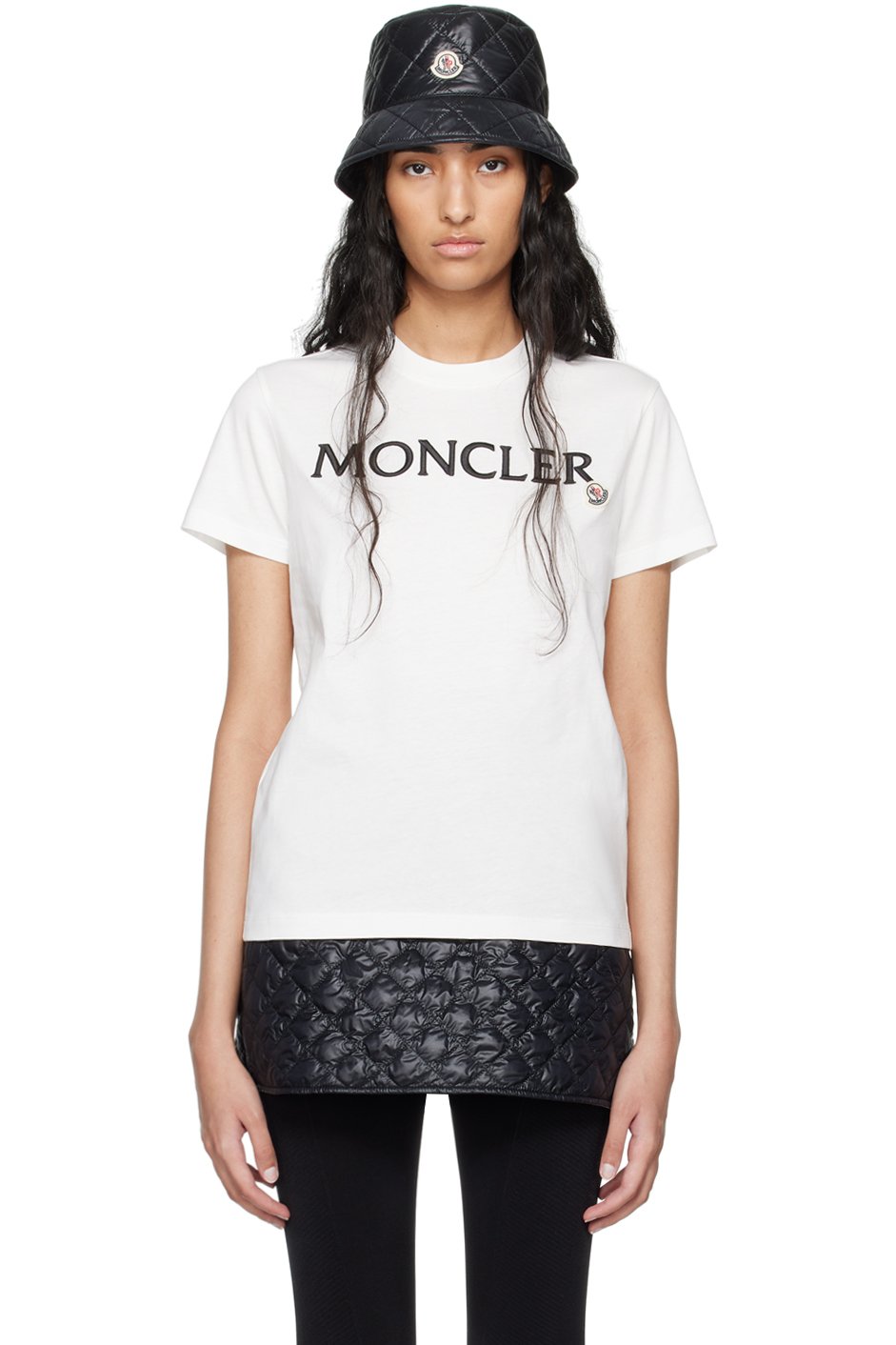 Moncler - T-shirt blanc à logo brodé