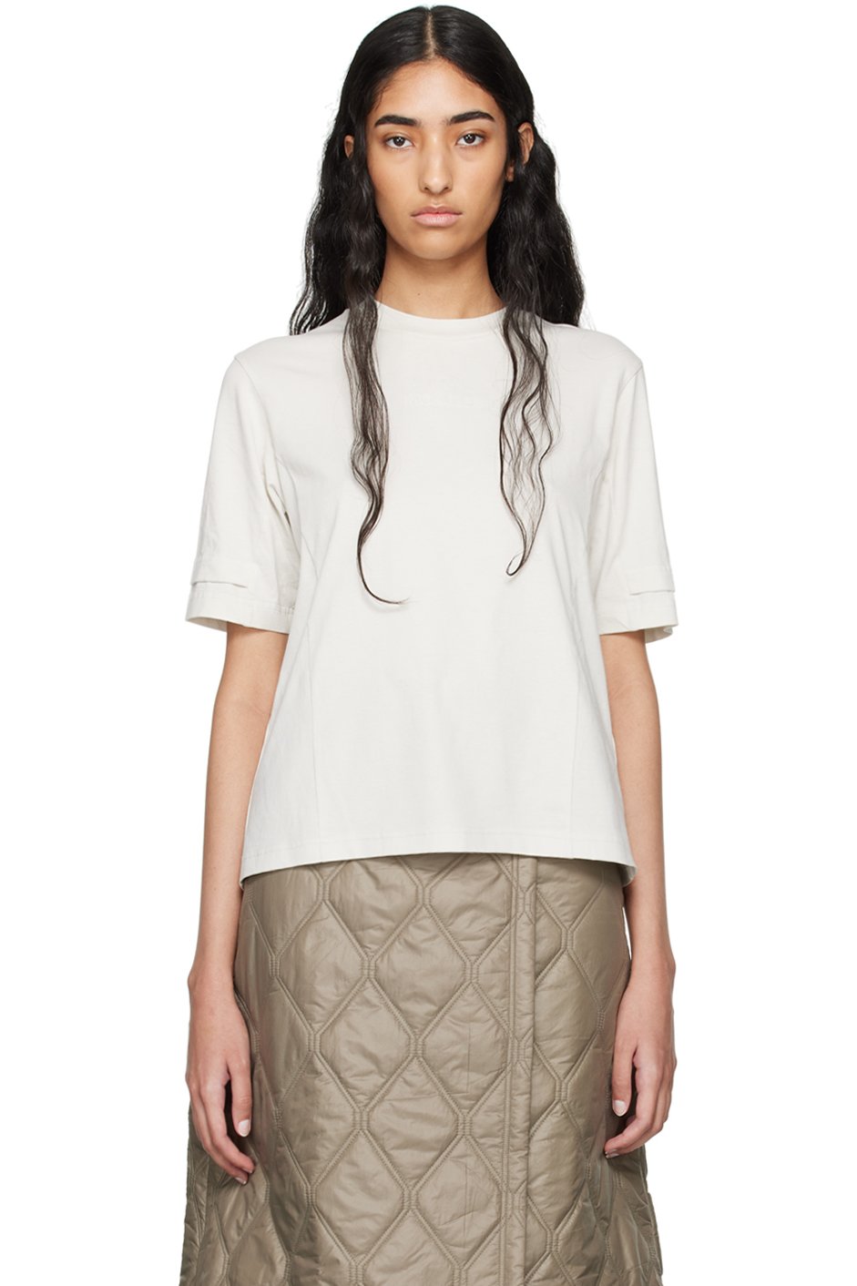 Moncler - T-shirt gris à logo contrecollé
