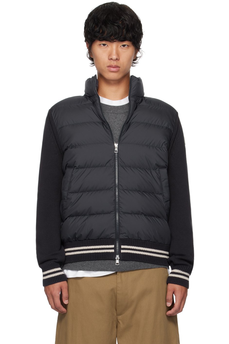 Moncler - Navy Paneled Down Cardigan