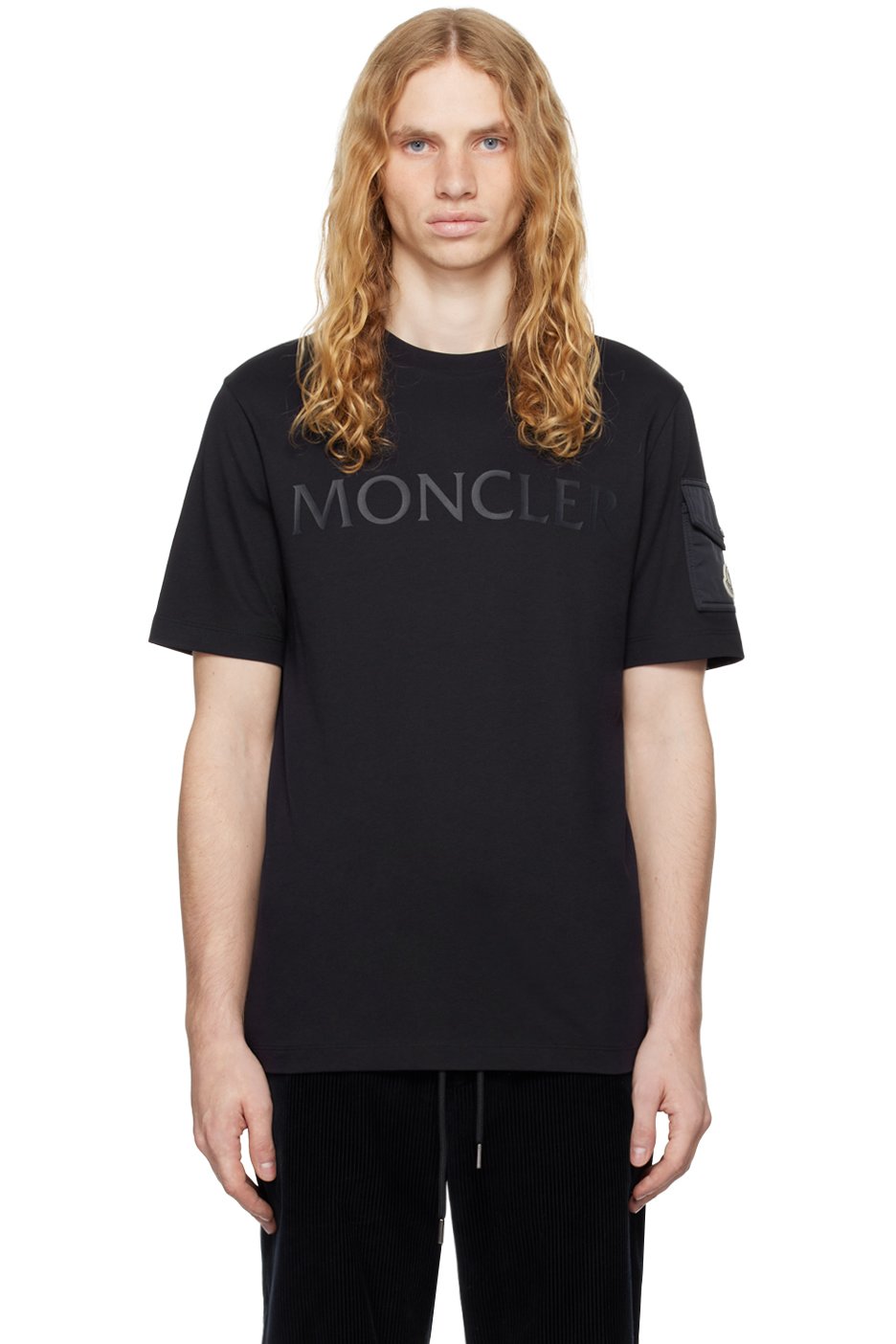 Moncler - ネイビー ラミネートロゴ Tシャツ