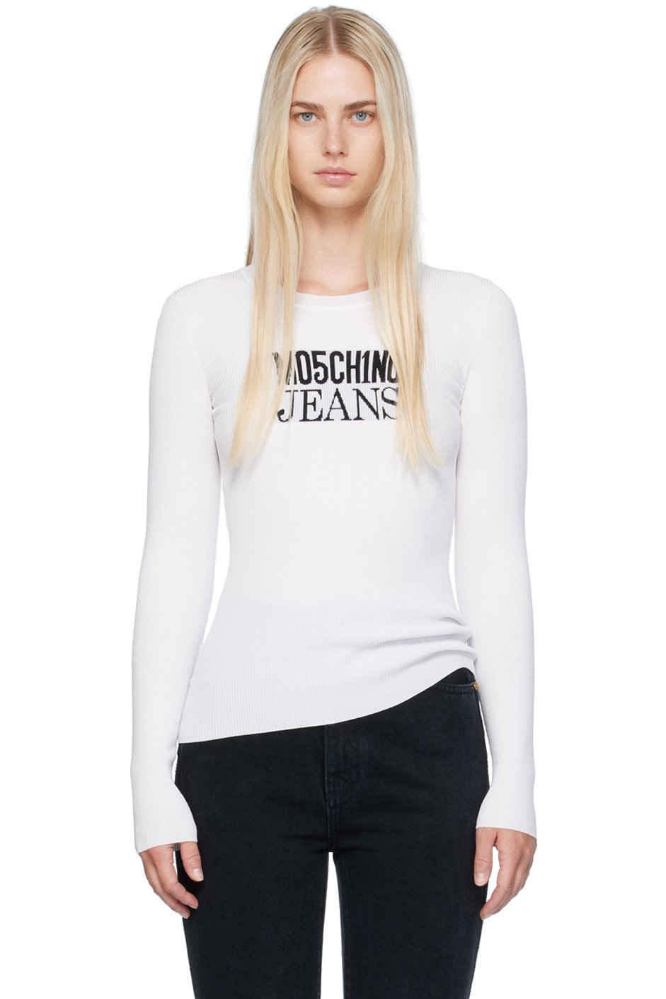 M05CH1N0 JEANS - Pull blanc à col ras du cou