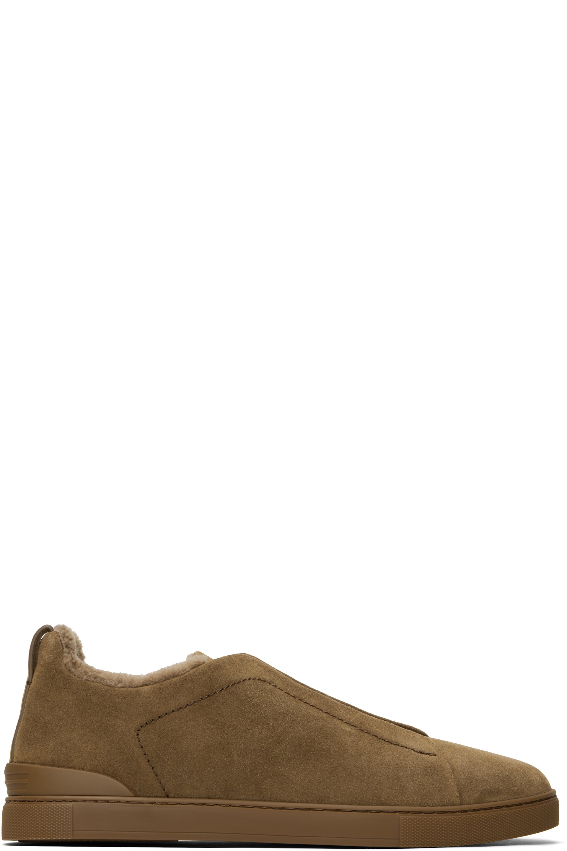 ZEGNA - Brown Suede Triple Stitch Sneakers