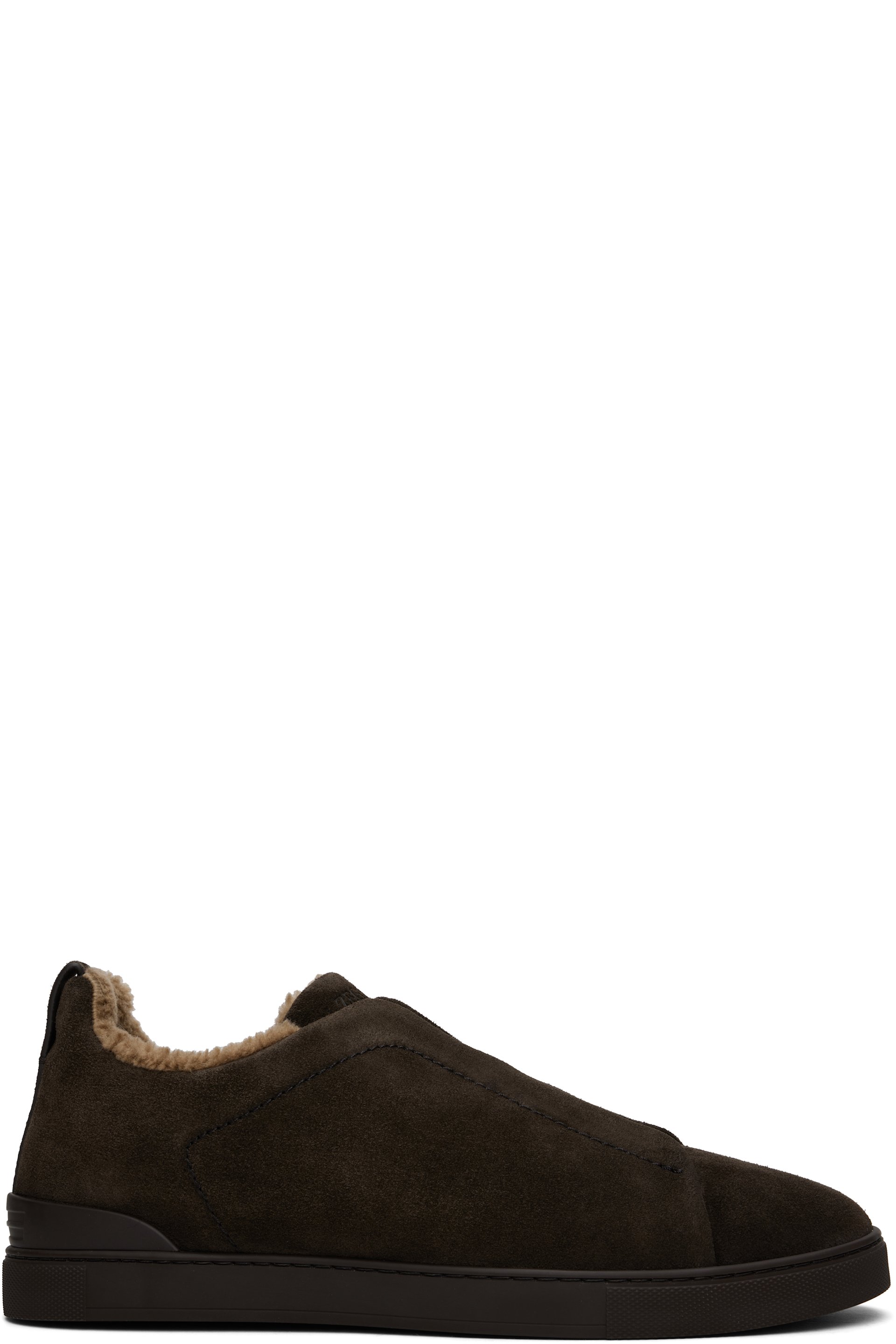 ZEGNA - Brown Suede Triple Stitch Sneakers