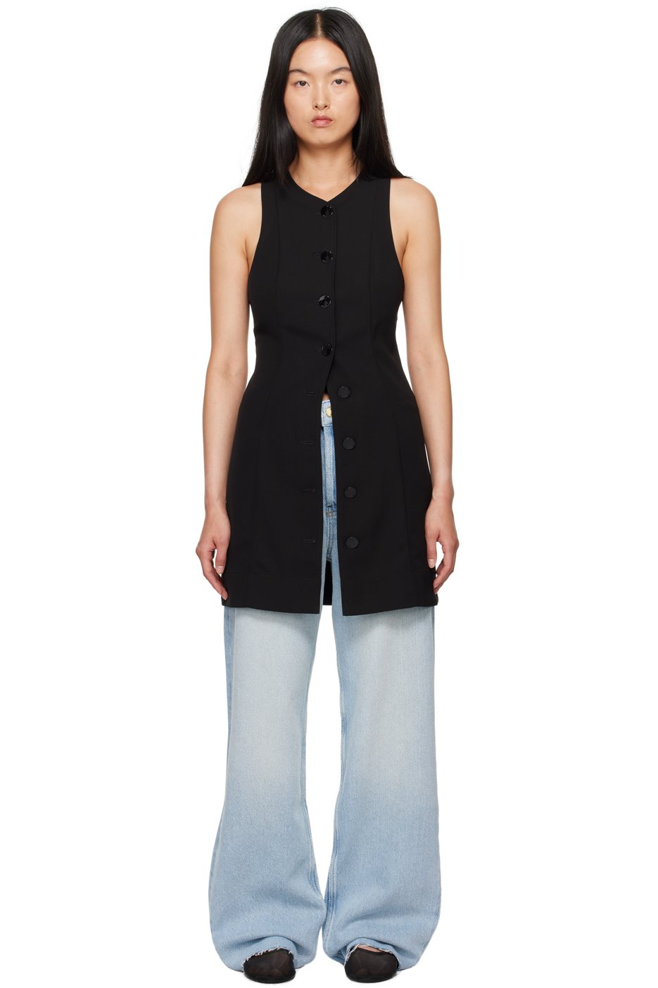 GANNI - Robe courte noire à boutons