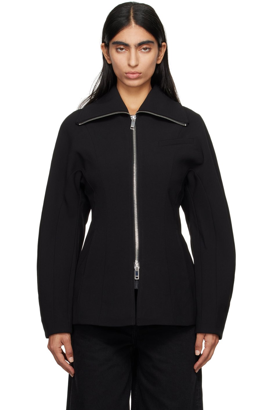 GANNI - Blouson noir en crêpe contrecollé à manches incurvées