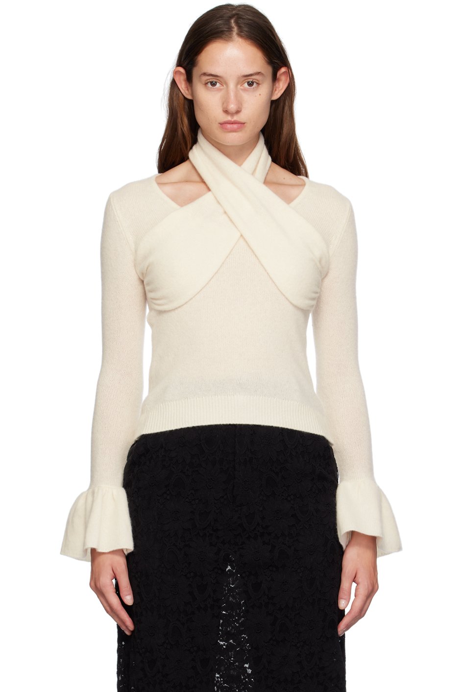 Rokh - Pull blanc cassé à panneaux entrecroisés