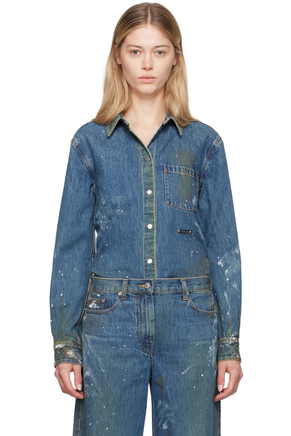 Helmut Lang - Chemise indigo en denim à effet à éclaboussures de peinture