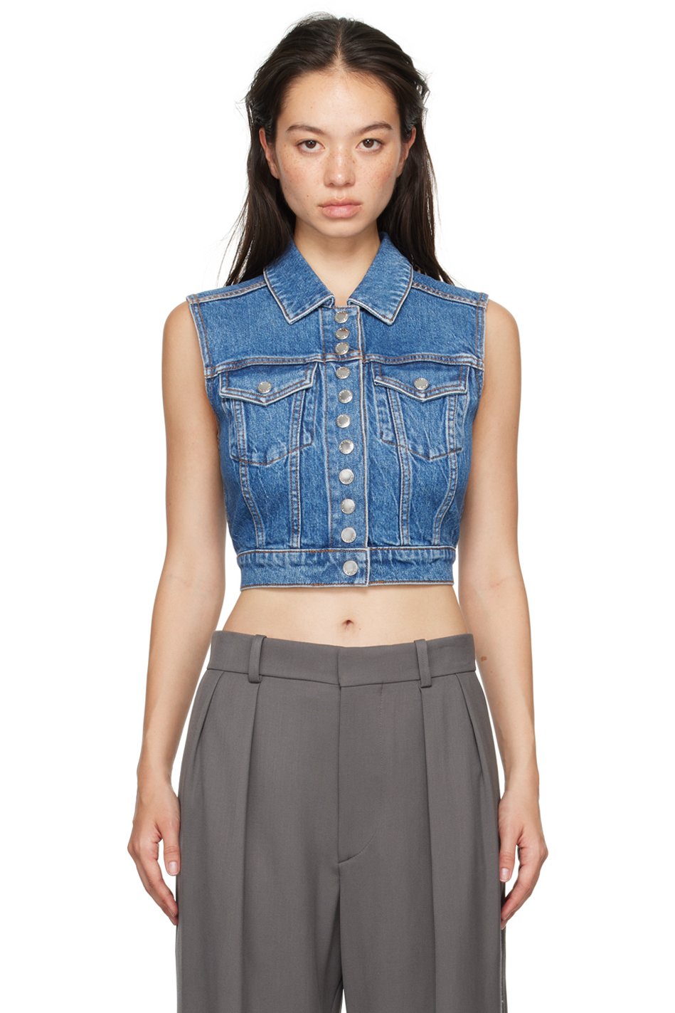 Alexander Wang - Blue Cropped Trucker Denim Vest
